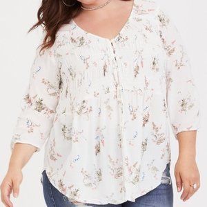 Torrid | White Floral Three Quarter Sleeve Popover